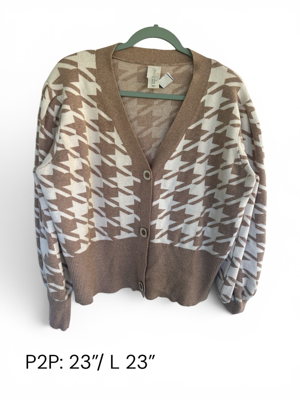 Joie Two-Tone Houndstooth Button-Front Cardigan - Cream & Brown